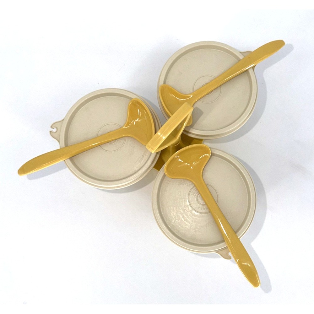 Vintage Tupperware Condiment Caddy Set w/Spoons & Lids